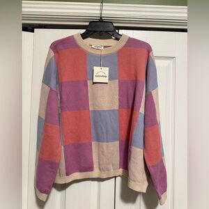 Mittoshop Women's Checkered Sweater - Purple, Coral, Beige